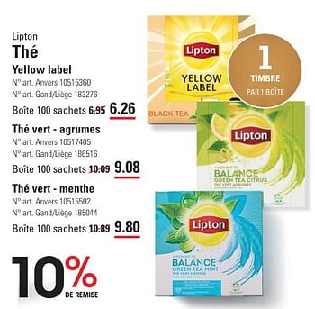 Promoties Thé yellow label - Lipton - Geldig van 25/04/2024 tot 13/05/2024 bij Sligro