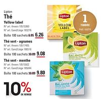 Promotions Thé yellow label - Lipton - Valide de 25/04/2024 à 13/05/2024 chez Sligro