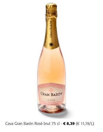 Promotions Cava gran barón rosé brut - Mousseux - Valide de 24/04/2024 à 07/05/2024 chez Colruyt