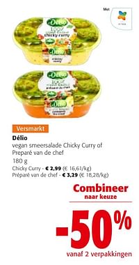 Délio vegan smeersalade chicky curry of preparé van de chef-Delio