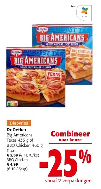 Promotions Dr.oetker big americans texas of bbq chicken - Dr. Oetker - Valide de 24/04/2024 à 07/05/2024 chez Colruyt