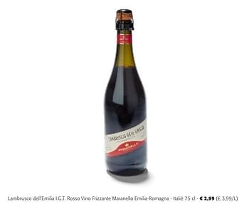 Promotions Lambrusco dell`emilia i.g.t. rosso vino frizzante maranello emilia-romagna - Mousseux - Valide de 24/04/2024 à 07/05/2024 chez Colruyt
