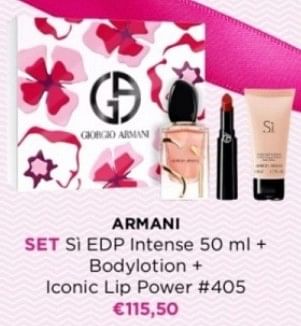 Promotions Armani set si edp intense + bodylotion + iconic lip power - Armani - Valide de 29/04/2024 à 05/05/2024 chez ICI PARIS XL