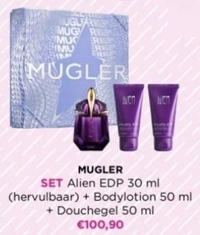 Promoties Mugler set alien edp + bodylotion + douchegel - Mugler - Geldig van 29/04/2024 tot 05/05/2024 bij ICI PARIS XL