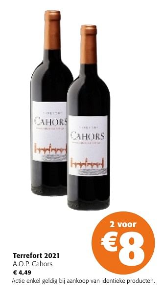 Promotions Terrefort 2021 a.o.p. cahors - Vins rouges - Valide de 24/04/2024 à 07/05/2024 chez Colruyt