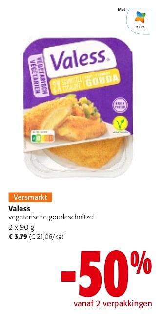 Promotions Valess vegetarische goudaschnitzel - Valess - Valide de 24/04/2024 à 07/05/2024 chez Colruyt