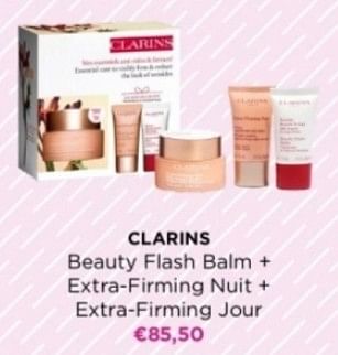Promoties Clarins beauty flash balm + extra-firming nuit + extra firming jour - Clarins - Geldig van 29/04/2024 tot 05/05/2024 bij ICI PARIS XL