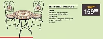 Promoties Set bistro mozaique 1 table + 2 chaises - Huismerk - HandyHome - Geldig van 25/04/2024 tot 19/05/2024 bij HandyHome
