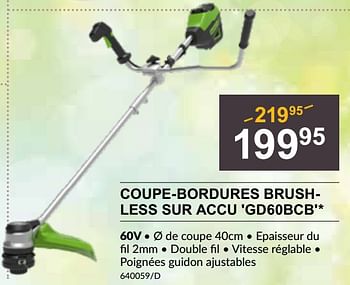 Promoties Greenworks coupe-bordures brushless sur accu gd60bcb - Greenworks - Geldig van 25/04/2024 tot 19/05/2024 bij HandyHome