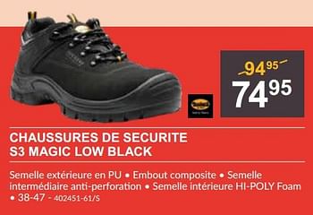 Promoties Chaussures de securite s3 magic low black - Dockers - Geldig van 25/04/2024 tot 19/05/2024 bij HandyHome