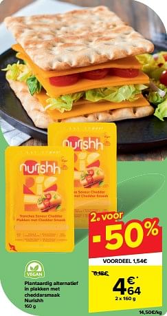 Promoties Plantaardig alternatief in plakken met cheddarsmaak nurishh - Nurishh - Geldig van 30/04/2024 tot 06/05/2024 bij Carrefour
