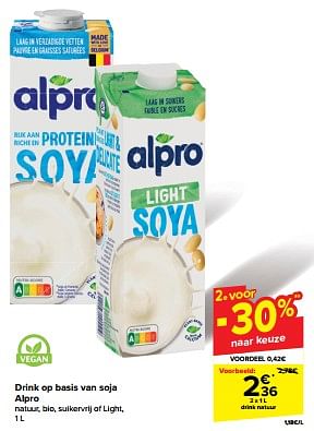 Promotions Drink op basis van soja alpro natuur - Alpro - Valide de 30/04/2024 à 06/05/2024 chez Carrefour