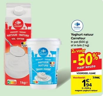 Promotions Magere yoghurt natuur - Produit maison - Carrefour  - Valide de 30/04/2024 à 06/05/2024 chez Carrefour