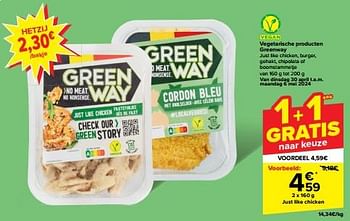 Promotions Vegetarische producten just like chicken - Greenway - Valide de 30/04/2024 à 06/05/2024 chez Carrefour