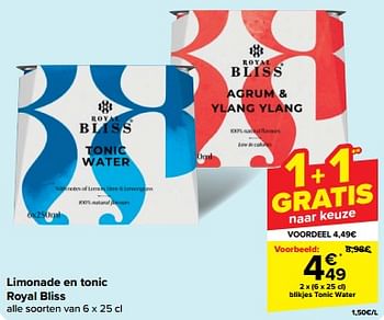 Promotions Blikjes tonic water - Royal Bliss - Valide de 30/04/2024 à 07/05/2024 chez Carrefour
