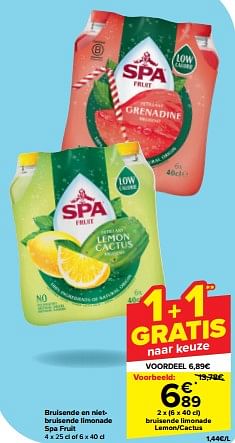 Promoties Bruisende limonade lemon cactus - Spa & Fruit - Geldig van 30/04/2024 tot 07/05/2024 bij Carrefour