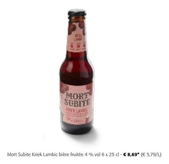 Promoties Mort subite kriek lambic bière fruitée - Mort Subite - Geldig van 24/04/2024 tot 07/05/2024 bij Colruyt