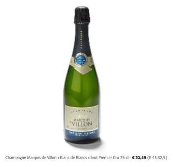 Promoties Champagne marquis de villon blanc de blancs brut premier cru - Champagne - Geldig van 24/04/2024 tot 07/05/2024 bij Colruyt