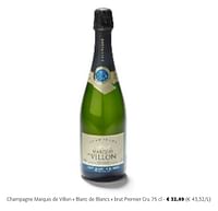 Promotions Champagne marquis de villon blanc de blancs brut premier cru - Champagne - Valide de 24/04/2024 à 07/05/2024 chez Colruyt
