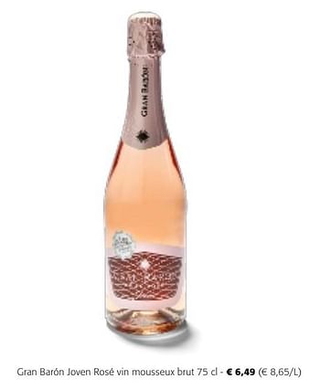 Promotions Gran barón joven rosé vin mousseux brut - Mousseux - Valide de 24/04/2024 à 07/05/2024 chez Colruyt