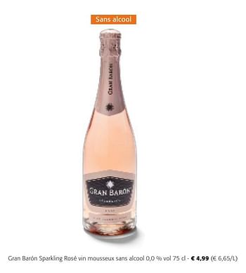 Promoties Gran barón sparkling rosé vin mousseux sans alcool - Schuimwijnen - Geldig van 24/04/2024 tot 07/05/2024 bij Colruyt