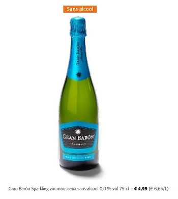 Promoties Gran barón sparkling vin mousseux sans alcool - Schuimwijnen - Geldig van 24/04/2024 tot 07/05/2024 bij Colruyt