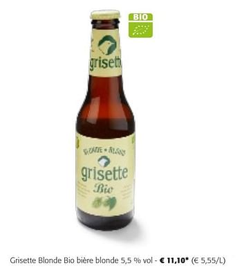 Promoties Grisette blonde bio bière blonde - Grisette - Geldig van 24/04/2024 tot 07/05/2024 bij Colruyt