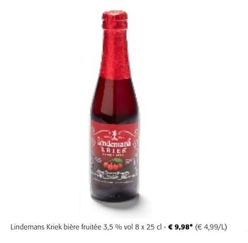 Promoties Lindemans kriek bière fruitée - Lindemans - Geldig van 24/04/2024 tot 07/05/2024 bij Colruyt