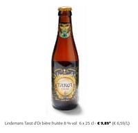 Promotions Lindemans tarot d’or bière fruitée - Lindemans - Valide de 24/04/2024 à 07/05/2024 chez Colruyt