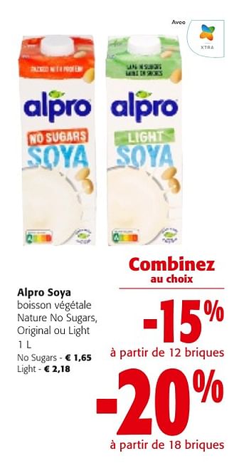 Promotions Alpro soya boisson végétale nature no sugars, original ou light - Alpro - Valide de 24/04/2024 à 07/05/2024 chez Colruyt