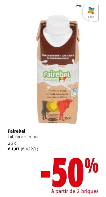 Promotions Fairebel lait choco entier - Fairebel - Valide de 24/04/2024 à 07/05/2024 chez Colruyt