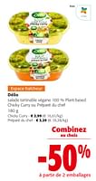Promotions Délio salade tartinable végane 100 % plant-based chicky curry ou préparé du chef - Delio - Valide de 24/04/2024 à 07/05/2024 chez Colruyt