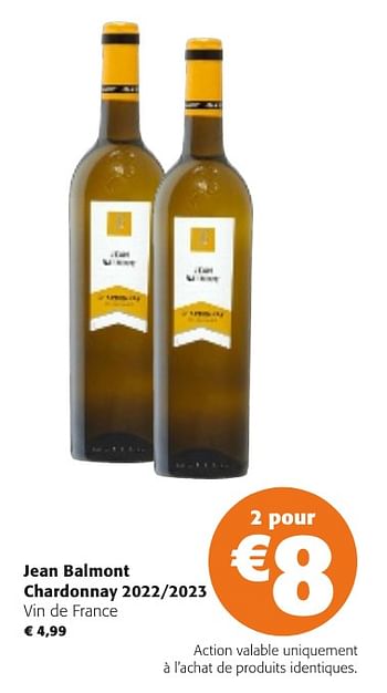 Promotions Jean balmont chardonnay 2022-2023 vin de france - Vins blancs - Valide de 24/04/2024 à 07/05/2024 chez Colruyt