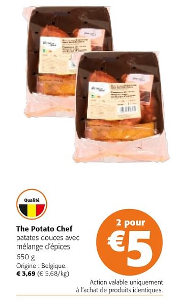 Promotions The potato chef patates douces avec mélange d`épices - The Potato Chef - Valide de 24/04/2024 à 07/05/2024 chez Colruyt