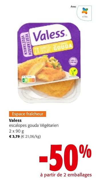 Promotions Valess escalopes gouda végétarien - Valess - Valide de 24/04/2024 à 07/05/2024 chez Colruyt
