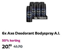 Promoties Axe deodorant bodyspray a.i. - Axe - Geldig van 28/04/2024 tot 05/05/2024 bij Plein