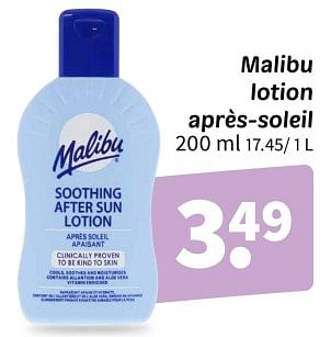 Promoties Malibu lotion après-soleil - Malibu - Geldig van 25/04/2024 tot 09/05/2024 bij Wibra