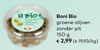 Promoties Boni bio groene olijven zonder pit - Boni - Geldig van 24/04/2024 tot 21/05/2024 bij Bioplanet