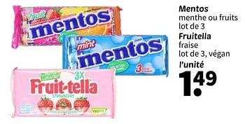 Promotions Mentos menthe ou fruits - Mentos - Valide de 25/04/2024 à 09/05/2024 chez Wibra