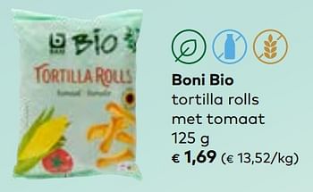 Promoties Boni bio tortilla rolls met tomaat - Boni - Geldig van 24/04/2024 tot 21/05/2024 bij Bioplanet