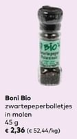 Promoties Boni bio zwartepeperbolletjes in molen - Boni - Geldig van 24/04/2024 tot 21/05/2024 bij Bioplanet