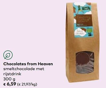 Promotions Chocolates from heaven smeltchocolade met rijstdrink - Chocolates From Heaven - Valide de 24/04/2024 à 21/05/2024 chez Bioplanet