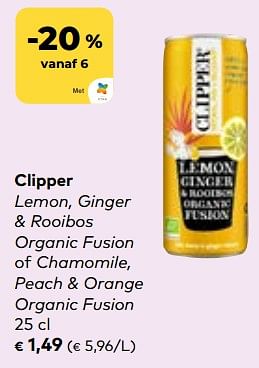 Promotions Clipper lemon, ginger + rooibos organic fusion of chamomile, peach + orange organic fusion - Clipper - Valide de 24/04/2024 à 21/05/2024 chez Bioplanet