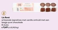 Ijs rené artisanale ijspralines met vanille omhuld met een laagje pure chocolade-Ijs Rene