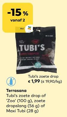 Promoties Terrasana tubi’s zoete drop - Terrasana - Geldig van 24/04/2024 tot 21/05/2024 bij Bioplanet