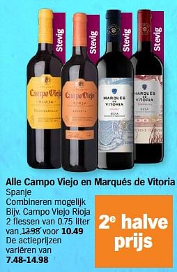 Promotions Campo viejo rioja - Vins rouges - Valide de 29/04/2024 à 05/05/2024 chez Albert Heijn
