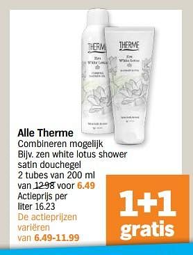 Promoties Zen white lotus shower satin douchegel - Therme - Geldig van 29/04/2024 tot 05/05/2024 bij Albert Heijn