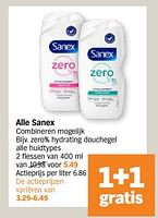 Promoties Zero% hydrating douchegel alle huidtypes - Sanex - Geldig van 29/04/2024 tot 05/05/2024 bij Albert Heijn
