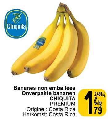 Promotions Bananes non emballées onverpakte bananen chiquita premium - Chiquita - Valide de 30/04/2024 à 06/05/2024 chez Cora