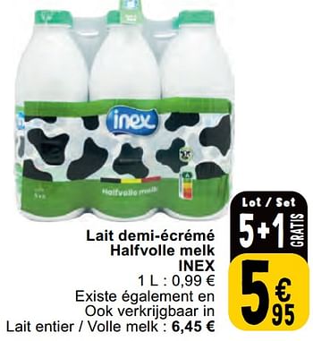 Promotions Lait demi-écrémé halfvolle melk inex - Inex - Valide de 30/04/2024 à 06/05/2024 chez Cora